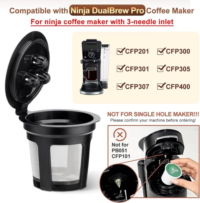 VIVISKY 5 Pack Ninja Reusable Coffee Pods: Reusable K Cups for Ninja Coffee Maker - Refillable Coffee Filters for 3-Needle Ninja DualBrew Pro CFP200 CFP201 CFP300 CFP301 CFP305 CFP400（Only for 3-Hole Version) - Image 3